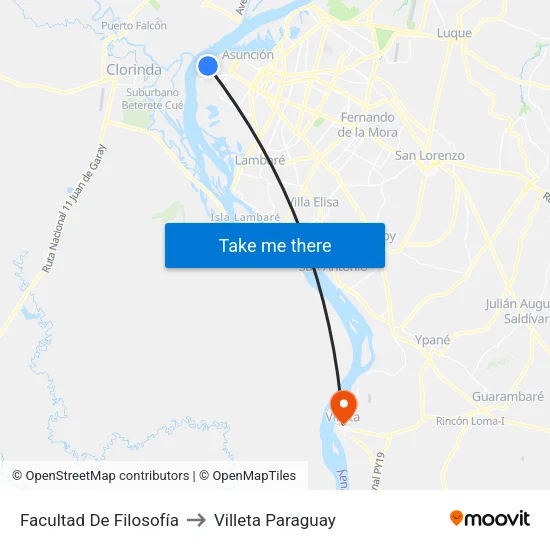 Facultad De Filosofía to Villeta Paraguay map