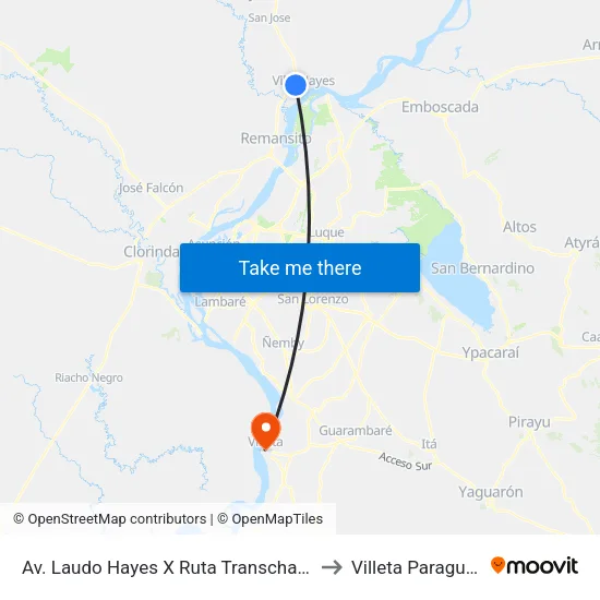 Av. Laudo Hayes X Ruta Transchaco to Villeta Paraguay map