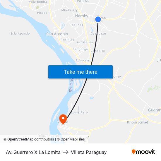 Av. Guerrero X La Lomita to Villeta Paraguay map