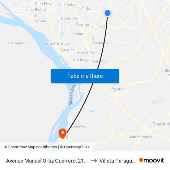 Avenue Manuel Ortiz Guerrero, 2123 to Villeta Paraguay map