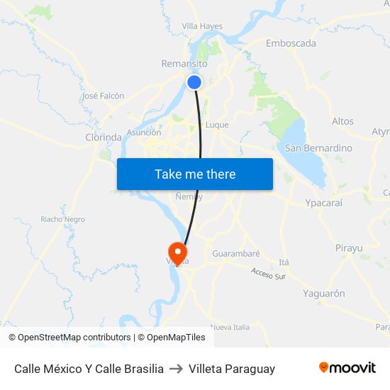 Calle México Y Calle Brasilia to Villeta Paraguay map