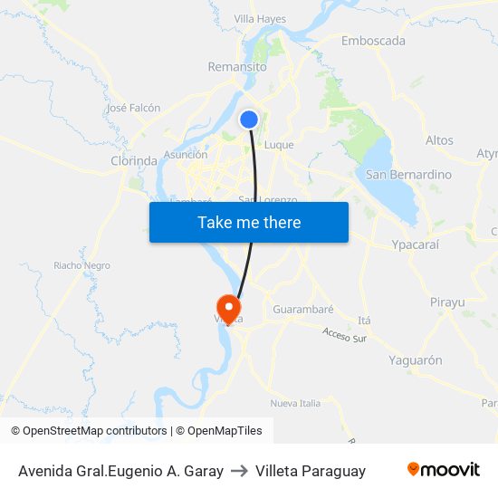 Avenida Gral.Eugenio A. Garay to Villeta Paraguay map