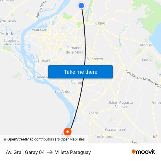 Av. Gral. Garay 04 to Villeta Paraguay map