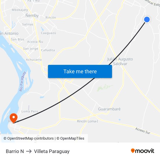 Barrio N to Villeta Paraguay map