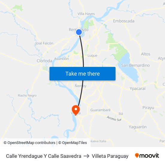 Calle Yrendague Y Calle Saavedra to Villeta Paraguay map