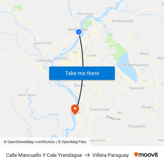 Calle Mancuello Y Cale Yrendague to Villeta Paraguay map