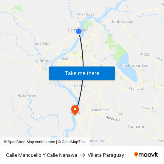 Calle Mancuello Y Calle Nanawa to Villeta Paraguay map