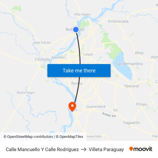 Calle Mancuello Y Calle Rodríguez to Villeta Paraguay map