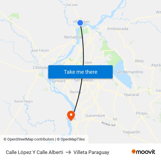 Calle López Y Calle Alberti to Villeta Paraguay map
