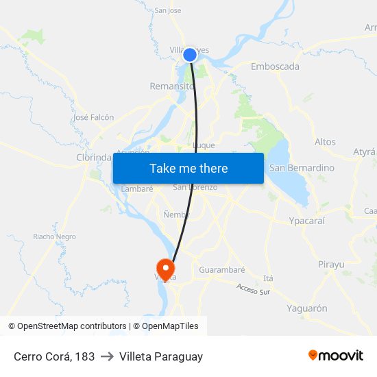 Cerro Corá, 183 to Villeta Paraguay map