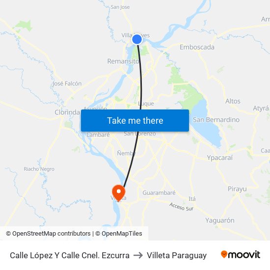 Calle López Y Calle Cnel. Ezcurra to Villeta Paraguay map