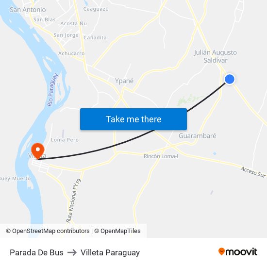 Parada De Bus to Villeta Paraguay map