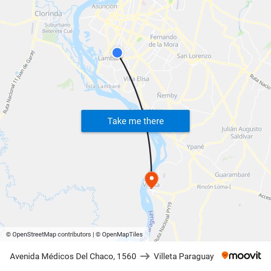 Avenida Médicos Del Chaco, 1560 to Villeta Paraguay map