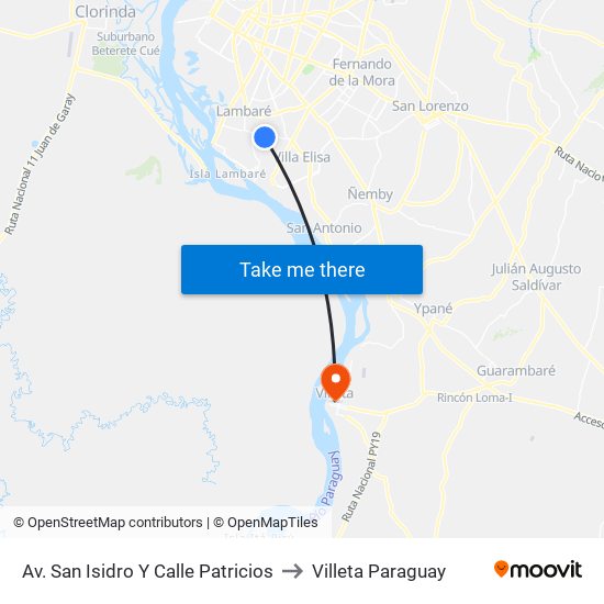 Av. San Isidro Y Calle Patricios to Villeta Paraguay map