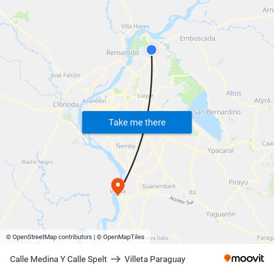 Calle Medina Y Calle Spelt to Villeta Paraguay map