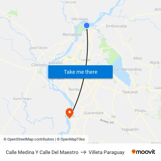 Calle Medina Y Calle Del Maestro to Villeta Paraguay map