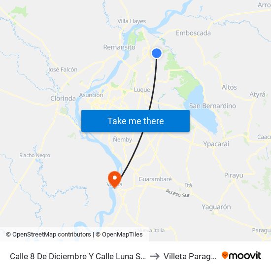 Calle 8 De Diciembre Y Calle Luna Salvaje to Villeta Paraguay map