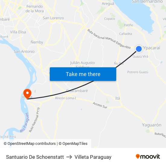 Santuario De Schoenstatt to Villeta Paraguay map