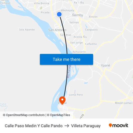 Calle Paso Medin Y Calle Pando to Villeta Paraguay map