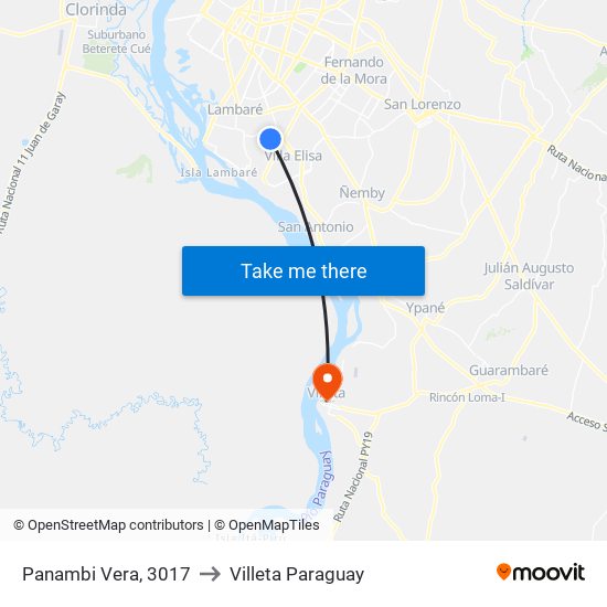 Panambi Vera, 3017 to Villeta Paraguay map