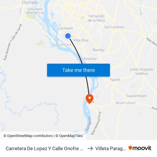 Carretera De Lopez Y Calle Onofre Gomez to Villeta Paraguay map