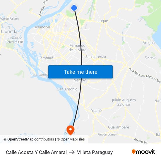 Calle Acosta Y Calle Amaral to Villeta Paraguay map