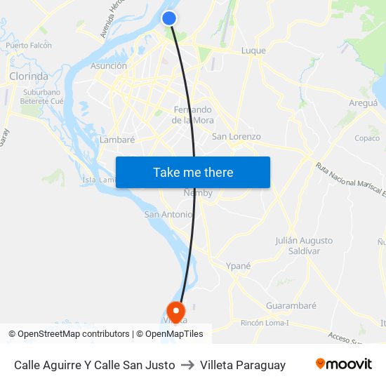 Calle Aguirre Y Calle San Justo to Villeta Paraguay map