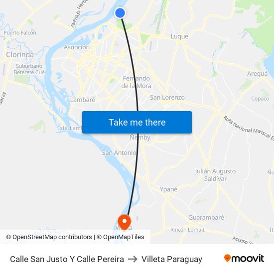 Calle San Justo Y Calle Pereira to Villeta Paraguay map