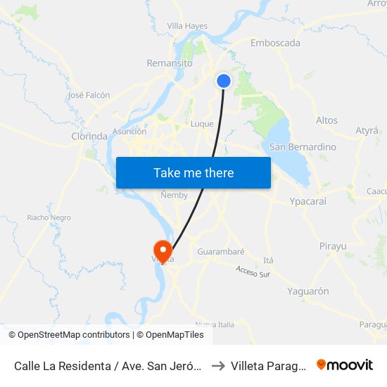 Calle La Residenta / Ave. San Jerónimo to Villeta Paraguay map