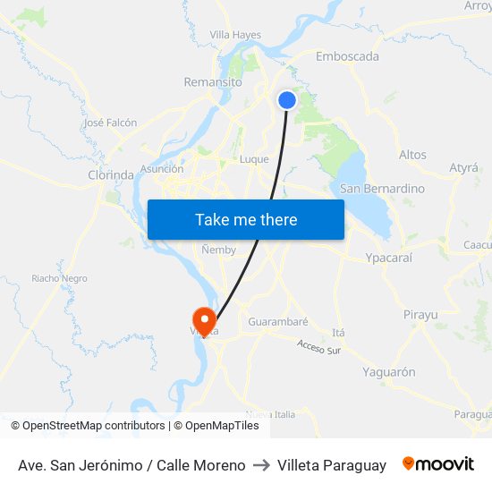 Ave. San Jerónimo / Calle Moreno to Villeta Paraguay map