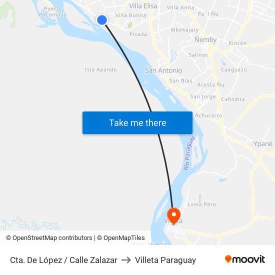 Cta. De López / Calle Zalazar to Villeta Paraguay map