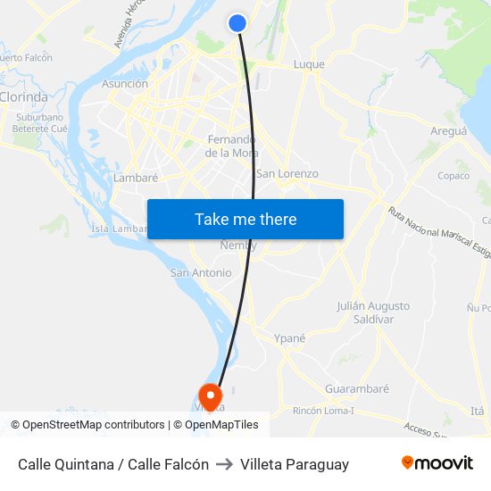 Calle Quintana / Calle Falcón to Villeta Paraguay map