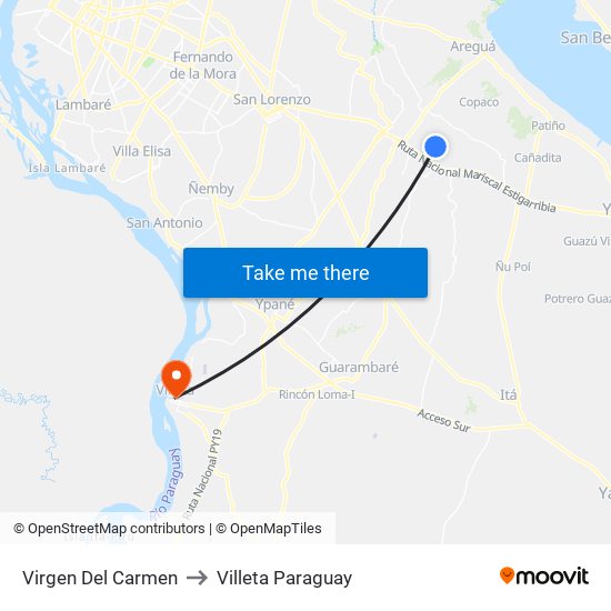 Virgen Del Carmen to Villeta Paraguay map