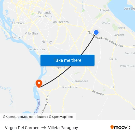 Virgen Del Carmen to Villeta Paraguay map