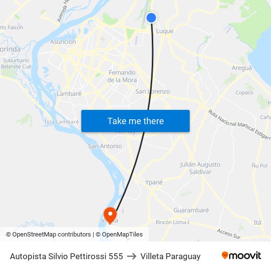 Autopista Silvio Pettirossi 555 to Villeta Paraguay map