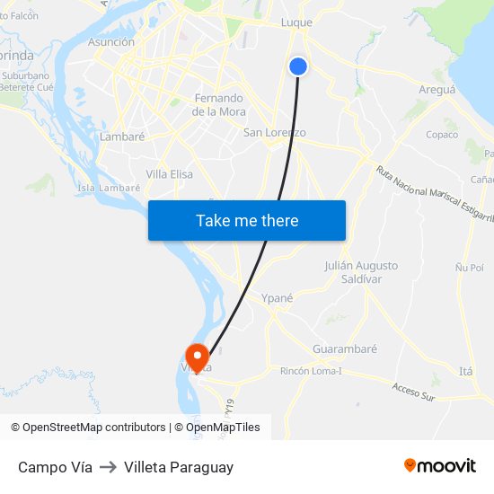 Campo Vía to Villeta Paraguay map