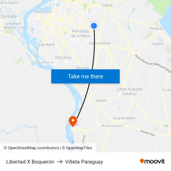 Libertad X Boquerón to Villeta Paraguay map