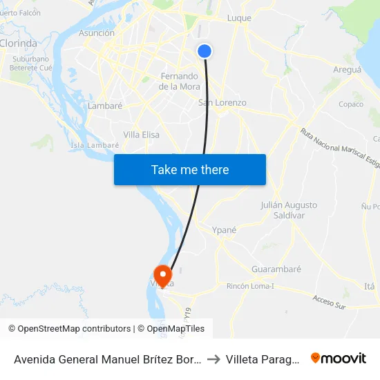 Avenida General Manuel Brítez Borges to Villeta Paraguay map