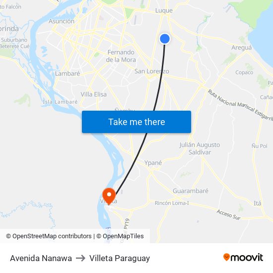 Avenida Nanawa to Villeta Paraguay map