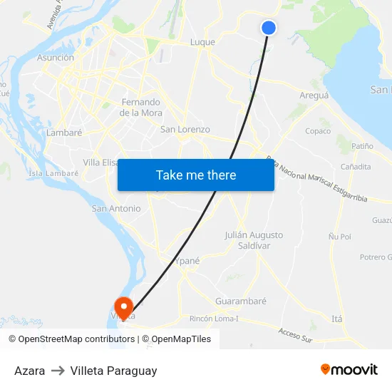 Azara to Villeta Paraguay map
