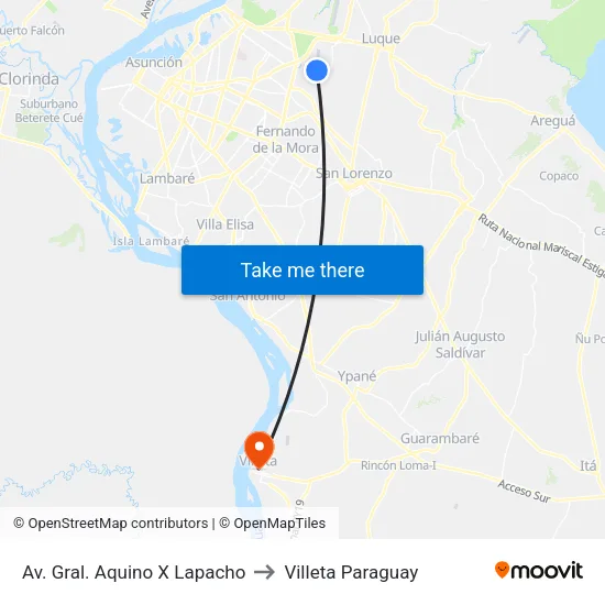 Av. Gral. Aquino X Lapacho to Villeta Paraguay map
