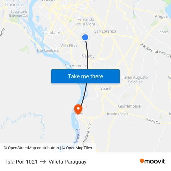 Isla Poi, 1021 to Villeta Paraguay map