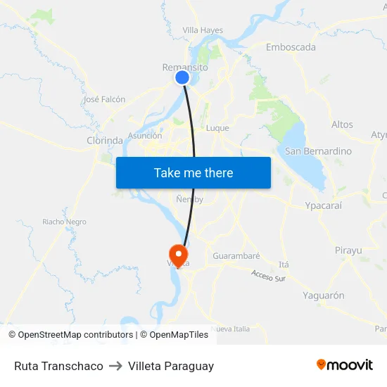 Ruta Transchaco X Portal Chaqueño to Villeta Paraguay map
