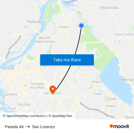 Parada 44 to San Lorenzo map