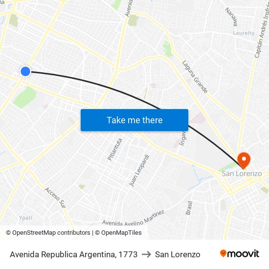 Avenida Republica Argentina, 1773 to San Lorenzo map