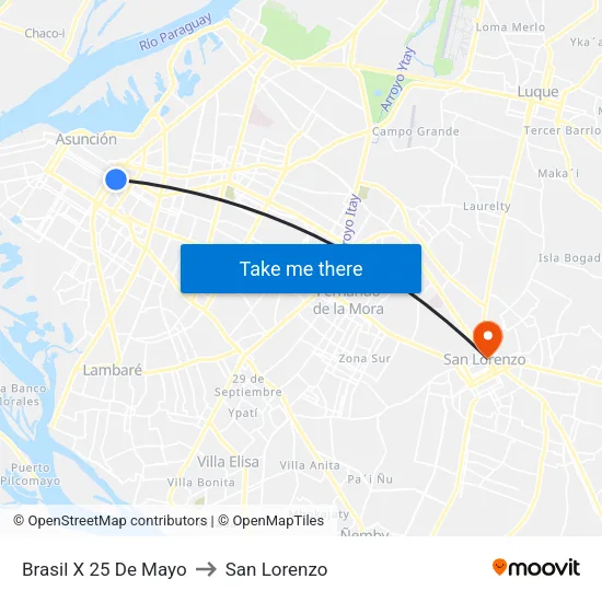 Brasil X 25 De Mayo to San Lorenzo map