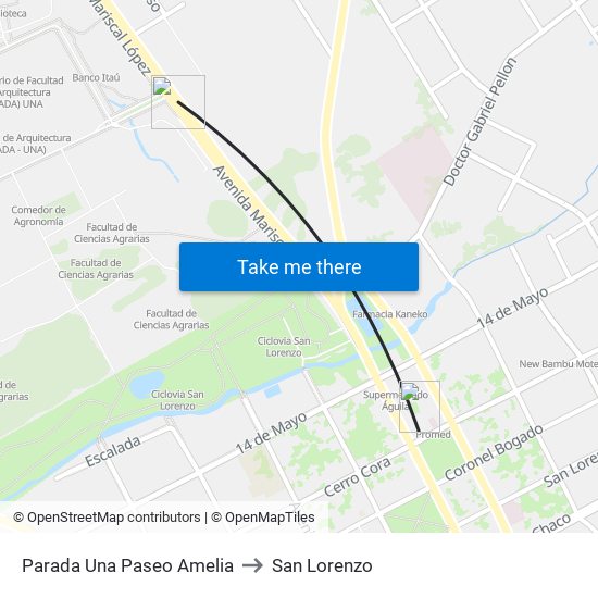 Parada Una Paseo Amelia to San Lorenzo map