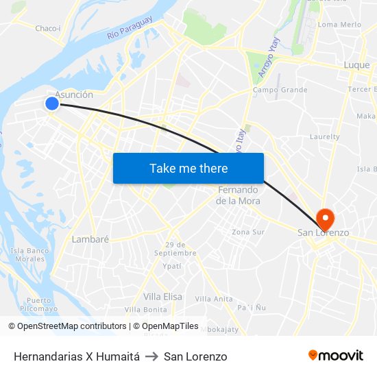 Hernandarias X Humaitá to San Lorenzo map