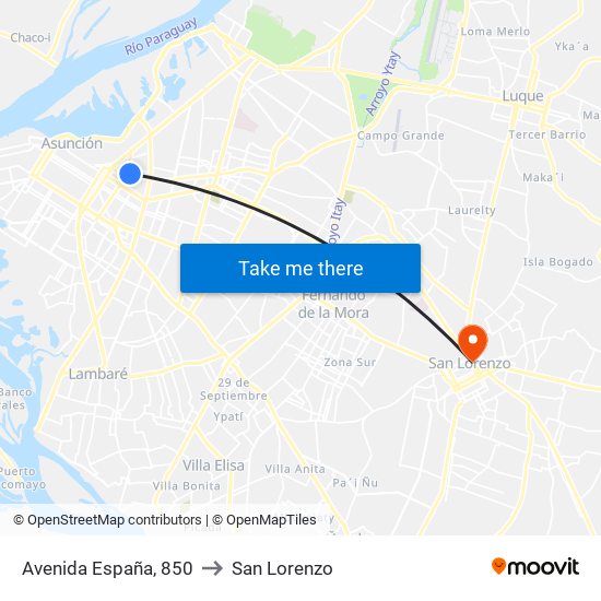 Avenida España, 850 to San Lorenzo map