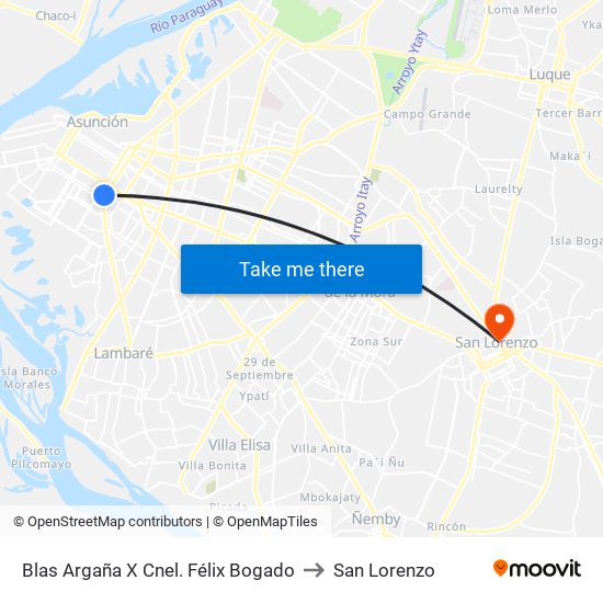 Blas Argaña X Cnel. Félix Bogado to San Lorenzo map